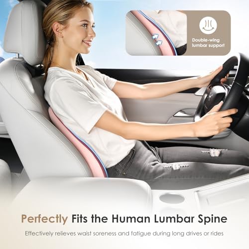 FLORICH Car Seat Cushion and Lumbar Support Pillow, Ergonomic Memory Foam Driving Seat Cushions for Back & Sciatica Pain Relief, Non-Slip Cushion for Car, Office, Truck, Wheelchair, Gaming Chair-Pink - Image 4