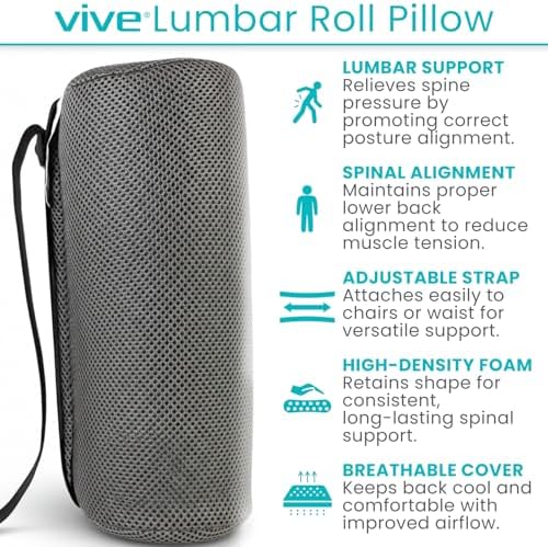 Vive Lumbar Roll Pillow for Lower Back Pain - Low Back Support Cushion - Image 2