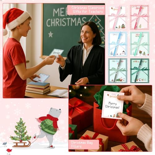 Pajean 72 Pcs Christmas Notepad Pen Set Bulk with Ribbon Gifts - Image 6