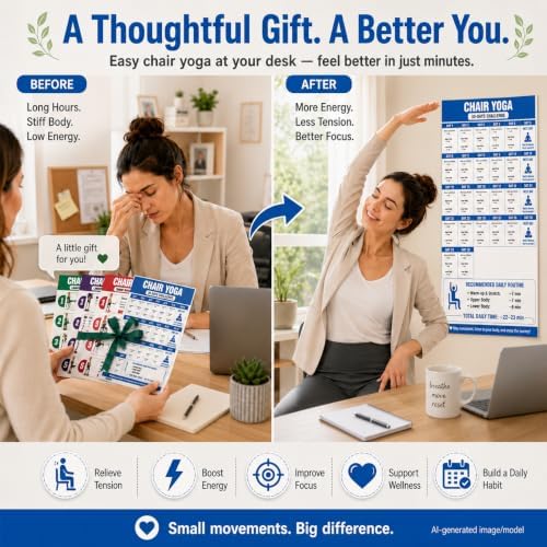 Emotional Uplifting 4pcs 12x18in Chair Yoga Poster for Beginners - Image 3