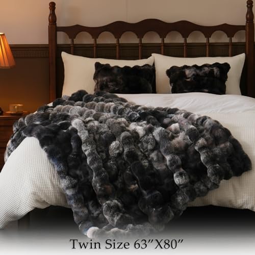 BENVWE Fluffy Faux Fur Throw Blanket for Couch, Soft Plush Thick Cozy Fuzzy Luxury Minky Bubble Blanket for Home Living Room Decor Gift for Women, Tie-dye Grey, 63" x 80", 1100GSM - Image 6