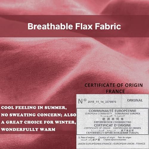 Simple&Opulence 100% French Linen Euro Shams with Embroidery (26'' x 26'') - Pack of 2 - Pre Washed Solid Color Natural Flax Soft Breathable - Coral Red - Image 3