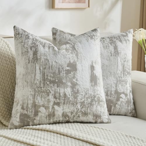 FUTEI Pack of 2 Faux Cashmere Throw Pillow Covers 24x24 Inch, Grey White by FUTEI