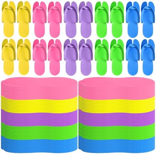 JaGely 100 Pair Disposable Pedicure Slippers Bulk Multicolor Flip Flop for Pedicure Anti Slip EVA Foam Spa Slipper Sandal Disposable Shoe Kit for Women Nail Bath Salon Party Supplies by JaGely