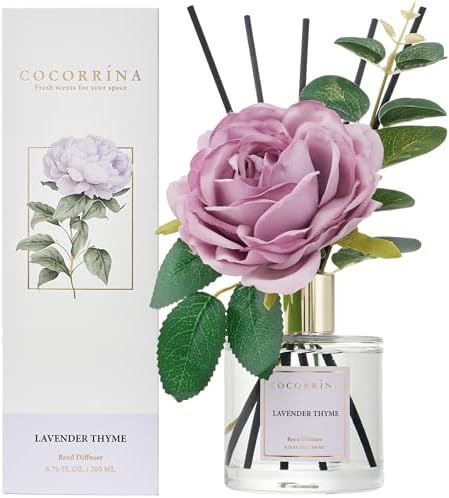 Cocorrína Flower Reed Diffuser - Lavender Thyme 6.7oz Scented Diffuser with Sticks Home Fragrance Essential Oil for Bathroom Shelf Decor (Artificial Flower) - Image 2