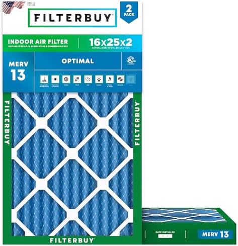 Filterbuy 16x25x2 Air Filter MERV 13 Smoke & Allergy Defense (2-Pack) by Filterbuy