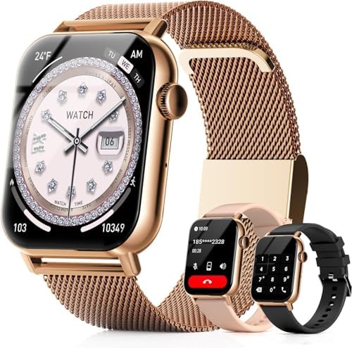 Smart Watches for Women - 1.83'' HD 2026 Fitness Tracker with Answer and Make Calls with 120+ Sport Modes IP68 Waterproof Heart Rate Sleep SpO2 Monitor and Compatible iPhone and Android (Gold) by Trendia