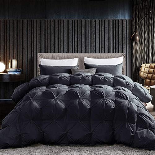 Luxurious All-Season Goose Down Feather Fiber Comforter Super King Size Duvet Insert (120x120), Exquisite Pinch Pleat Design- Black, Premium Baffle Box, 100% Egyptian Cotton Cover, 85 oz. Fill Weight by EgyptianBedding