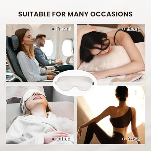 THXSILK Sleep Mask 100% 25 Momme Pure Mulberry Silk Super Smooth Cooling Sleep Eye Mask Blackout for Women/Man/Kids, Eye Cover with Wide Head Strap for Good Night Sleep, White - Image 2