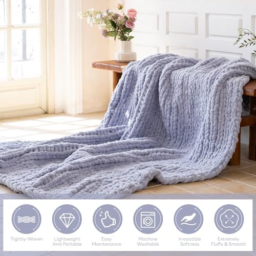 Chunky Knit Throw Blanket for Couch，60X80 Inches Grey - Image 2