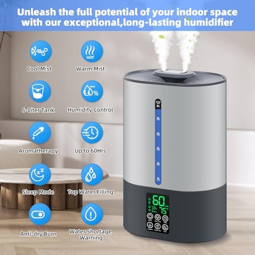 Coolfiqu 6L Warm & Cool Mist Humidifiers for Bedroom,Large Room,Plants - Image 4