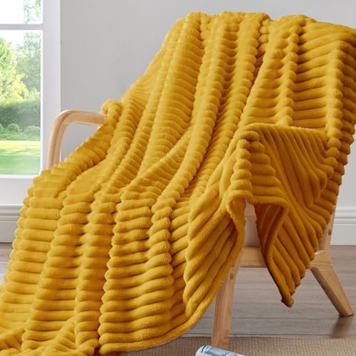 BEDELITE Ribbed Twin Blanket for Couch & Bed, Mustard Yellow, 60"x80" - Image 2