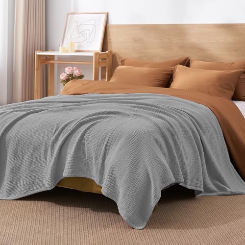 David's Home 100% Natural Cotton Muslin Blanket King Size, 4-Layer Soft Breathable Lightweight Cozy Throw Guaze for Hot Sleepers, 3D Bubble Room Decor for Bed Couch, Giftable, Dark Grey, 108"x90" - Image 6