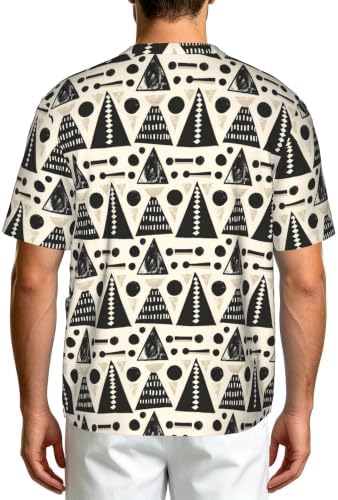 Men's Scrub Top,V-Neck Spill Wrinkle Resistant,3 Pockets-Scandinavian Geometric Shapes (2) - Image 2