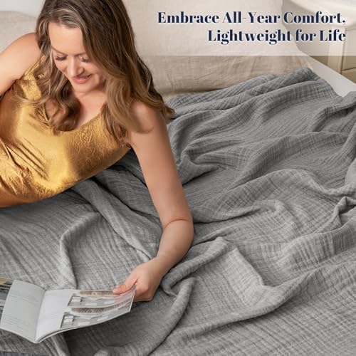 PHF 100% Cotton Muslin Throw Blanket 50" x 60", 4-Layer Lightweight Gauze Throw, Breathable Cloud-Soft Minimalist Blanket for Bed, Couch, Camping & Baby, Grey, Ideal Gift - Image 2