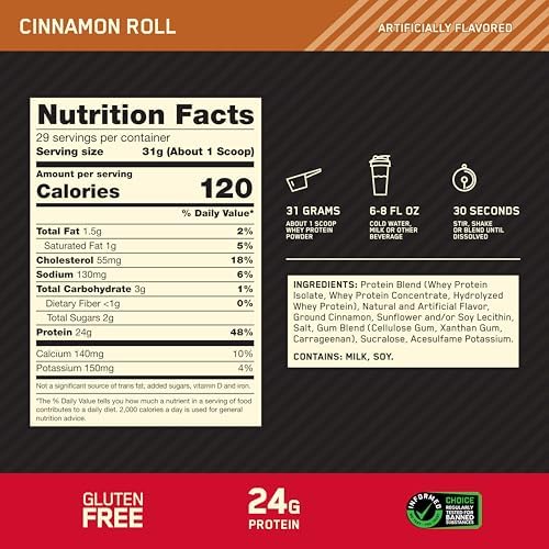 Optimum Nutrition Gold Standard Whey Protein Powder, Cinnamon Roll, 0.68LB - Image 3
