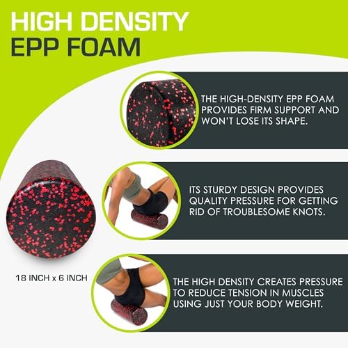 ProsourceFit High Density Foam Rollers 18 - inches long, Firm Full Body Athletic Massage Tool for Back Stretching, Yoga, Pilates, Post Workout Muscle Recuperation, Black/Red - Image 3