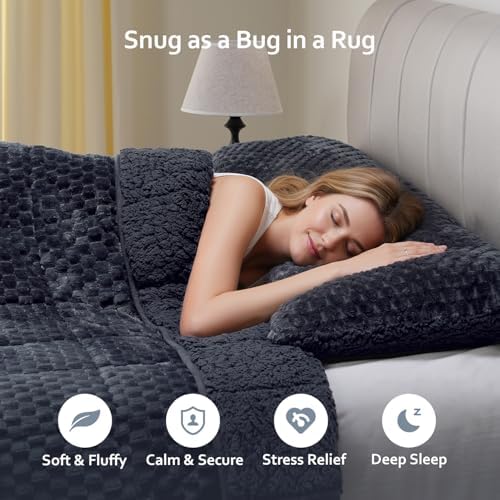 Drewin Weighted Blanket for Adults 60" x 80" 15lbs Fuzzy Blankets Dark Grey - Image 3