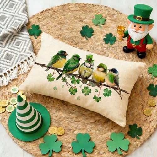RABUSOFA St.Patricks Day Pillow Covers 12x20 Inch,Birds Shamrock St Patricks Day Decorations Holiday Spring Decorative Pillow Case Decor for Sofa Couch Green - Image 4