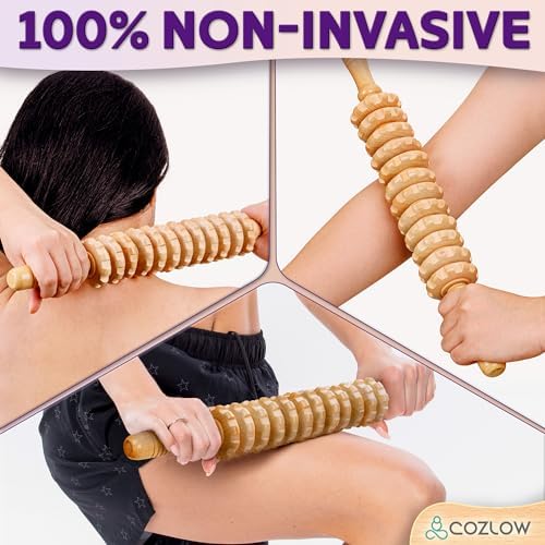 COZLOW Wooden Massage Roller Stick (12 Rollers) - Curved Wood Therapy Massage Tool for Body Sculpting, Fascia Release & Lymphatic Drainage - Maderotherapy Helps Reduce Cellulite Appearance - Image 4