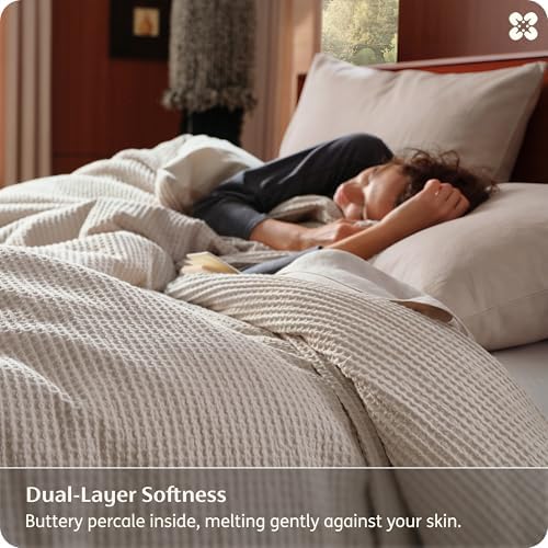 Bedsure PureWoven Cotton Waffle Weave Duvet Cover, Linen, Duvet Cover Only - Image 4