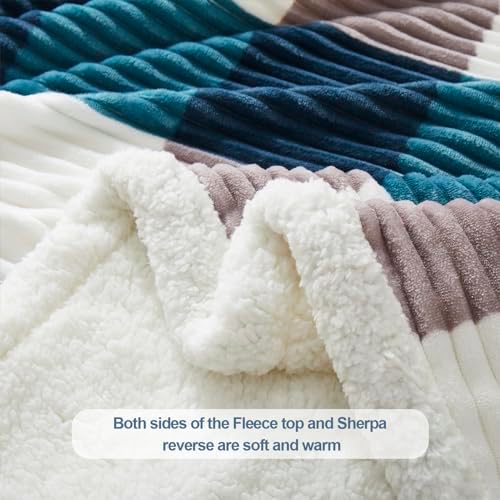 PU MEI Sherpa Blanket Twin Plaid Thick Bed Blanket, 60”*80” Super Soft Flannel Fuzzy Fleece Reversible Velvet Plush Warm Blanket for Couch (Teal Check, 60"*80") - Image 4