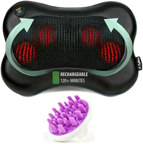 Zyllion Shiatsu Rechargeable Back Massager (Black) and Hair Brush Scalp Massager (Purple) Bundle by Zyllion%2C+Inc.