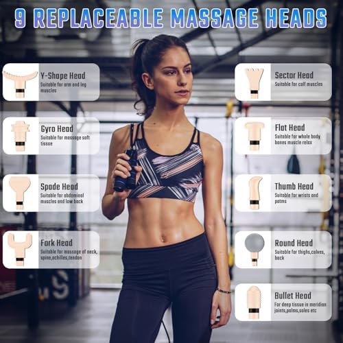 cotsoco Massage Gun Deep Tissue, Muscle Massage Gun with 9 Attachment Heads, 20 Speeds & Silent Brushless Motor for Pain Relief, Handheld Percussion Back Massager Gun (Pink) - Image 5