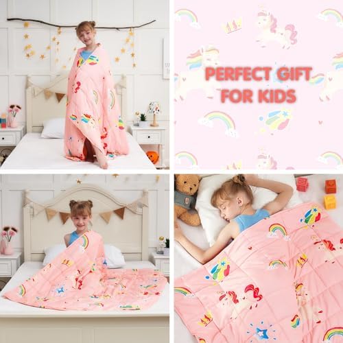 yescool Unicorn Weighted Blanket 10 Pounds Cooling Weighted Lap Blanket, Pink Rainbow Heavy Blanket, Breathable Weighted Throw Blanket Gifts for 80-110lbs, 40"x60" - Image 3