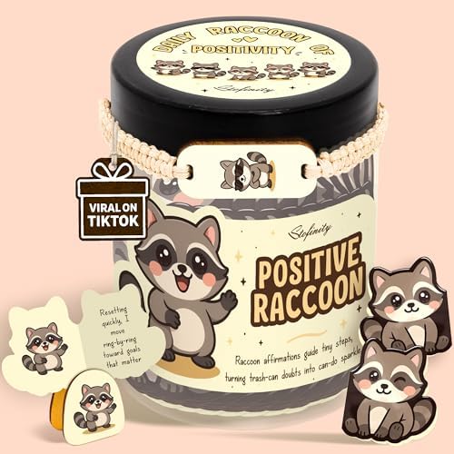 STOFINITY Positive Raccoon Jar, 60 Cards, Raccoon Gifts for Women by Stofinity