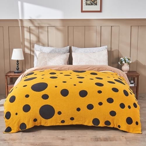 CozeCube Reversible Knit Throw Blanket, Yellow Black Polka Dot, 50"x60" - Image 5