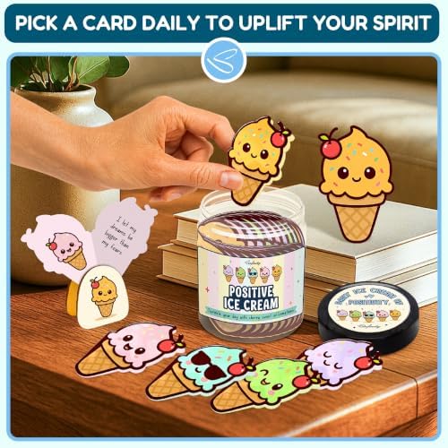 STOFINITY Positive Ice Cream Jar, 60 Affirmation Cards and Wood Stand - Image 4