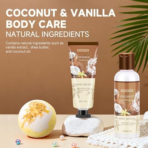 Gifts for Women Birthday Gift Baskets Vanilla Coconut Relaxing Home Spa Set - Image 4