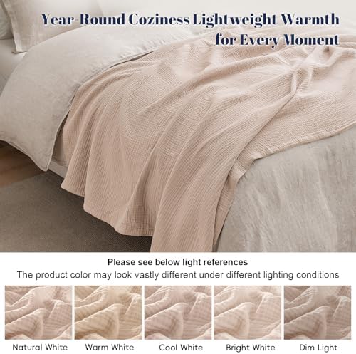 PHF 100% Cotton Muslin Throw Blanket 50" x 60", 4-Layer Lightweight Gauze Throw, Breathable Cloud-Soft Minimalist Blanket for Bed, Couch, Camping, Dusty Pink, Ideal Gift - Image 6