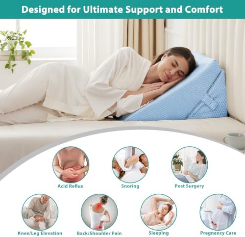 Bedluxe Wedge Pillow for Sleeping, Adjustable 9&12 Inch Foldable Bed Wedge Pillow Set, Orthopedic Memory Foam Triangle Pillows Wedge, 7-in-1 Elevated Pillows for Leg and Back Support, Light Blue - Image 6