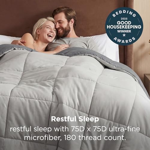 Bedsure Comforters King Size Duvet Insert, Quilted Down Alternative Comforter, Ultra Soft Lightweight Comforter Blanket for Bed, with 8 Tabs, Machine Washable, 90x102 in, Light Grey/Grey - Image 5