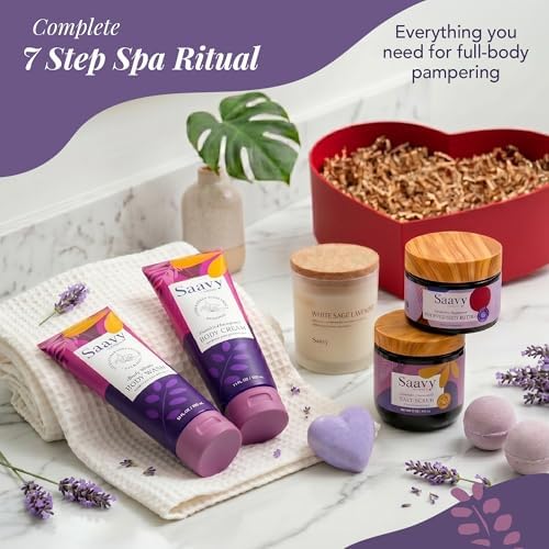 Mom Gifts Set Saavy Naturals - Plant-based Ingredients 9-Piece Spa Gift Set – Body Wash, Scrub & More –, Luxurious Spa Gift Basket for Women & Men –(Mothers Day Gifts – Lavender Chamomile) - Image 3
