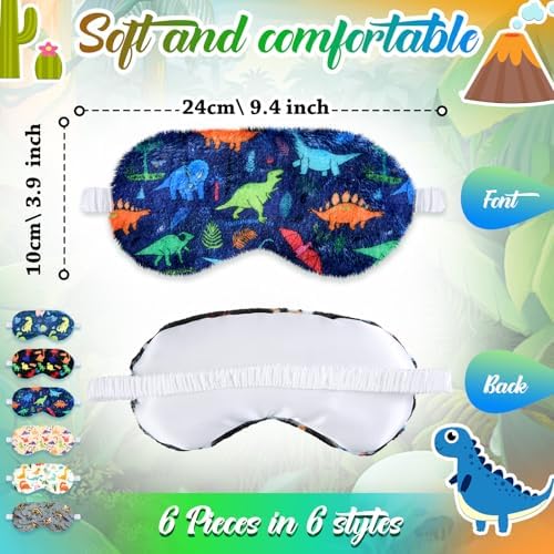 Cuffbow 6 Pack Fuzzy Sleep Masks Plush Eye Mask,Dinosaur,Colorful - Image 2