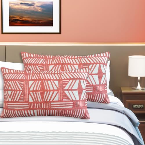 Lumbar Pillowcases Dark Coral Red, Boho Throw Pillow Cover 12x20 - Image 6