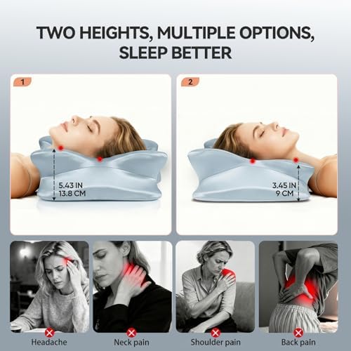 Cervical Neck Pillow for for Neck Support,Ergonomic Memory Foam Contour Pillow with Wrinkle-Resistant Silky Satin Fabric Cover,Orthopedic Bed Pillow for Side,Back,Stomach Sleepers,Blue - Image 4