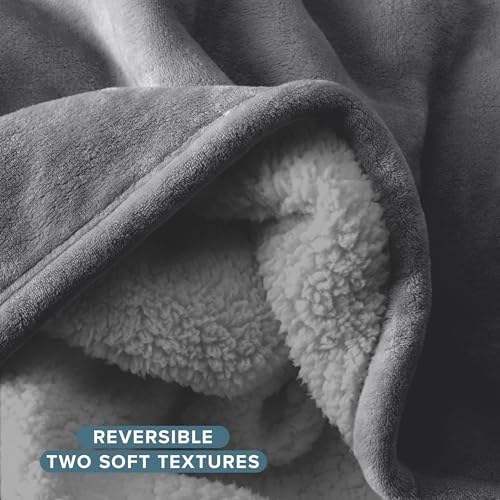 Bare Home Sherpa Fleece Blanket (Twin/Twin XL, Grey with Grey Sherpa) - Image 5