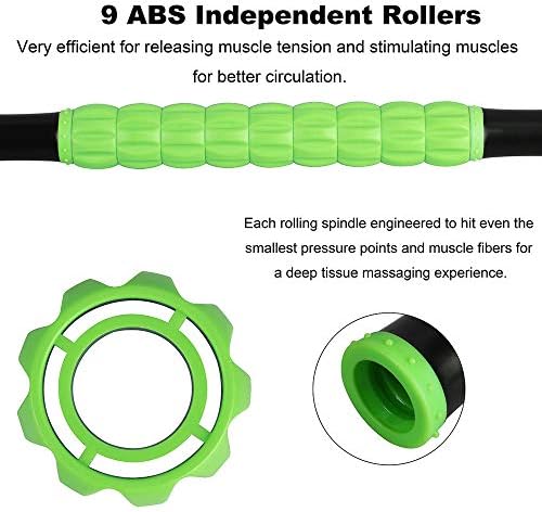YANSYI Professional 9-Roller Deep Tissue Massage Stick - Portable Muscle Recovery Roller for Athletes, Relieves Post-Workout Soreness & Leg/Back Pain - Portable Physio Tool (Green) - Image 3