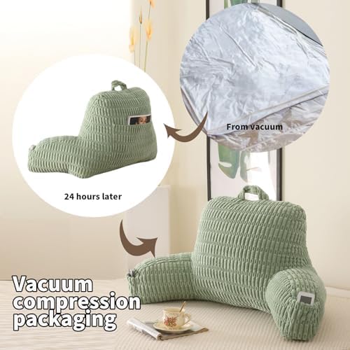 Reading Pillow for Sitting in Bed with Arm,Green Corduroy,M - Image 4