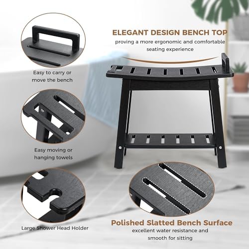 FLyjoe 24 INCH Extra Large Shower Bench for Inside Shower Shaving Legs, Waterproof HDPE Shower Chair Seat with Storage Shelf and Handles Spa Shower Stool for Bath Tub Bathroom Use, Black - Image 5