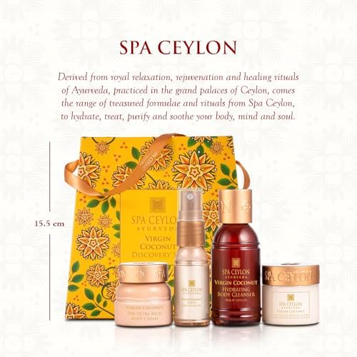 Spa Ceylon Ayurveda Virgin Coconut Discovery Set – 4-Piece Natural Body & Hair Gift Set – Body Cleanser, Ultra-Rich Body Cream, Hair Oil & Face Body Scrub, Cold Pressed Ceylon Coconut - Image 2