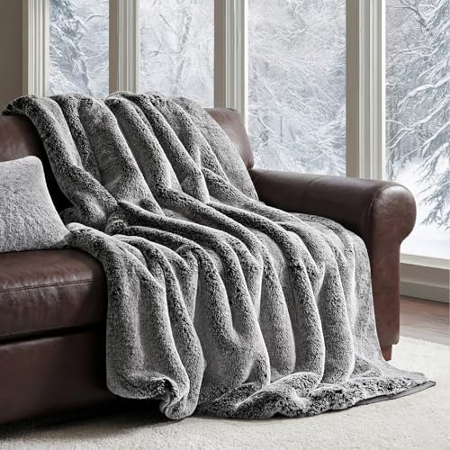 EVERGRACEHOME Faux Chinchilla Fur Throw Blanket, 50"x60", Onyx Mink by EVERGRACE