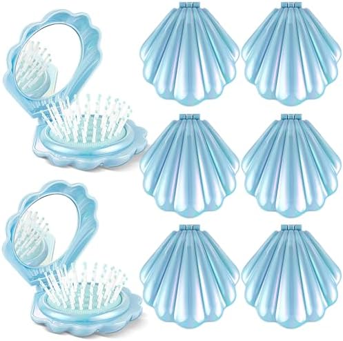 8 Pcs Foldable Travel Shell Hair Brush with Mirror by Unknown