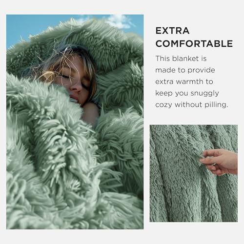 Bedsure Faux Fur Fluffy Sherpa Blanket Couch Throw Sage Green 50"x60" - Image 4
