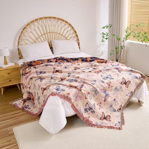 VANJOROY Boho Throw Blanket, 100% Organic Cotton Breathable Ultra Soft 80" x 90" Bed Quilt Throw - All Season Floral Rustic Farmhouse Decor Luxury Reversible Blanket for Sofa Couch Chair and Gift - Image 7