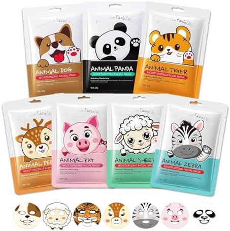7 Packs Cute Animal Character Design Facial Masks, Deep Hydrating Spa Masks for All Skin Types, Gift for Kids' Birthday Party, Girl's Night, Enjoy Skincare Life by Beenefits